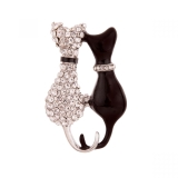 Black & Silver Double Cat Pin Brooch