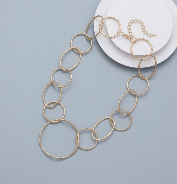 chunky-linked-oval-round-rings-short-necklace-gold