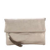 Italian Leather Metallic Oblong Tassel Clutch Bag