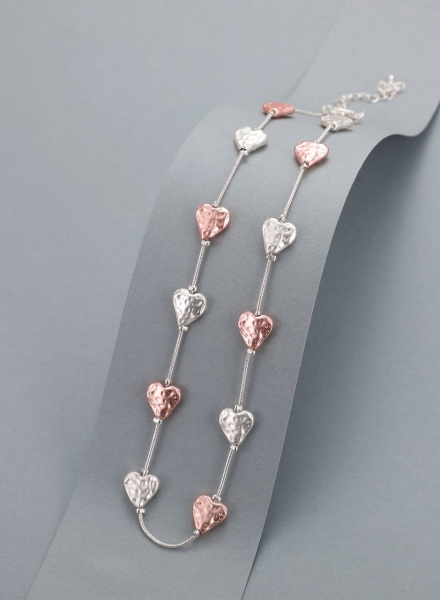 mottled-linked-hearts-short-necklace-silver-rosegold