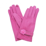 Plain Gloves With Band & Pompom Detail