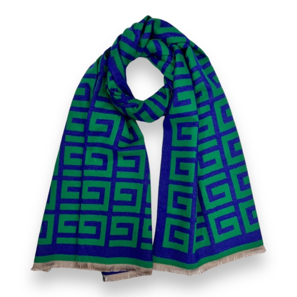 wool-blend-reversible-maze-print-scarf-green