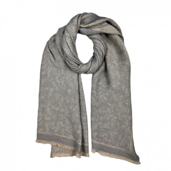 wool-mix-mini-leaf-print-pleated-reversible-scarf-grey