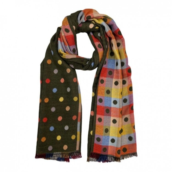 wool-mix-multicoloured-dots-reversible-scarf-olive-green