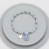 Blue Beaded Stretchy Bracelet With Star/Disc Charm