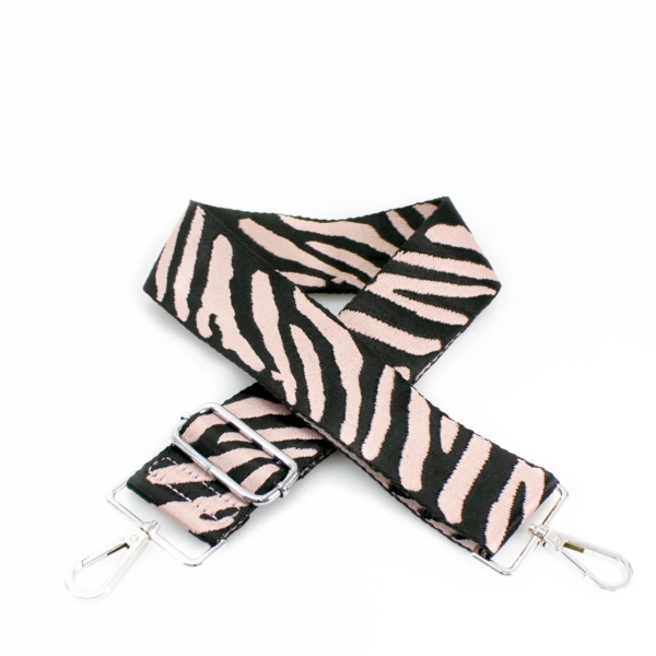 canvas-baby-pink-black-zebra-print-bag-strap-silver-finish