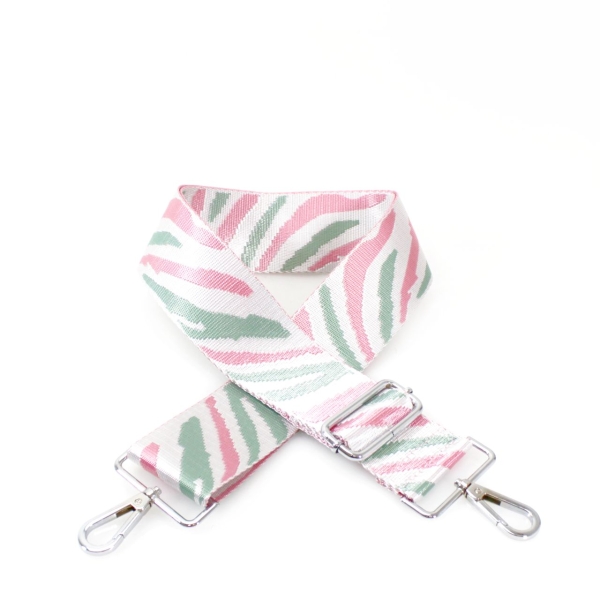 canvas-baby-pink-green-zebra-print-bag-strap-silver-finish