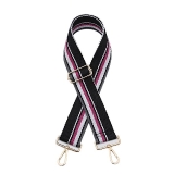Canvas Black, Grey, Pink & White Striped Bag Strap (Gold Finish)