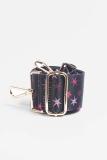 Canvas Black & Shades Of Pink Stars Bag Strap (Gold Finish)