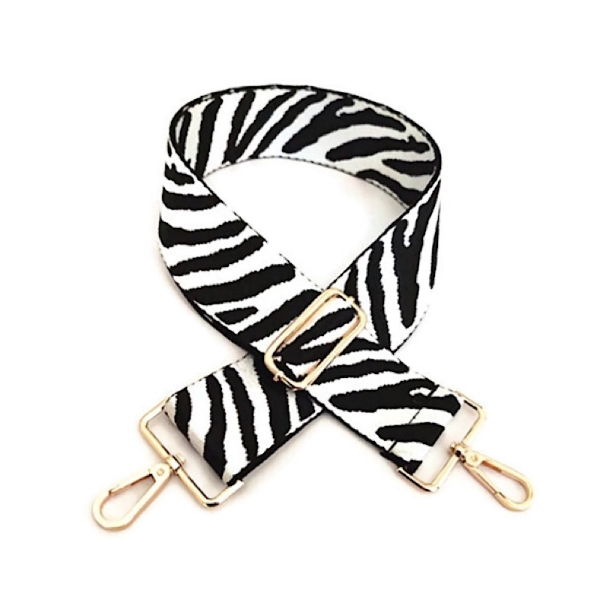 canvas-black-white-zebra-print-bag-strap-gold-finish