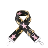 Canvas Black With Baby Pink & Gold Stars Bag Strap (Silver Finish)