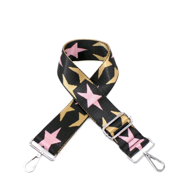 canvas-black-with-baby-pink-gold-stars-bag-strap-silver-finish