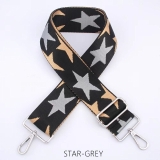 Canvas Black With Grey & Gold Stars Bag Strap (Silver Finish)