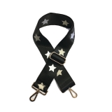 Canvas Black With Silver & Gold Stars Bag Strap (Gold Finish) WHOLESALE