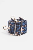 Canvas Blue With Blush Pink Leopard Print Bag Strap (Gold Finish)