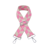 Canvas Candy Pink & Beige Chunky Chevron Print Bag Strap (Silver Finish)