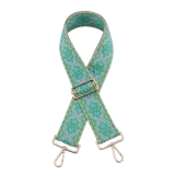 Canvas Green, Blue & Beige Embroidered Bag Strap (Gold Finish)