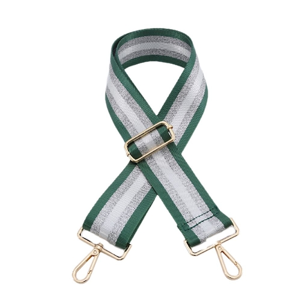 canvas-green-silver-white-striped-bag-strap-gold-finish