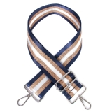 Canvas Navy, Gold & White Striped Bag Strap (Silver Finish)