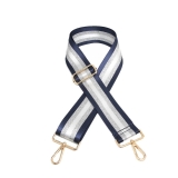 Canvas Navy, Silver & White Striped Bag Strap (Gold Finish)