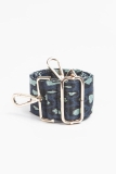 Canvas Navy With Blue Leopard Print Bag Strap (Gold Finish)