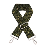 Canvas Olive Green Leopard Print With Metallic Detail Bag Strap (Silver Finish)