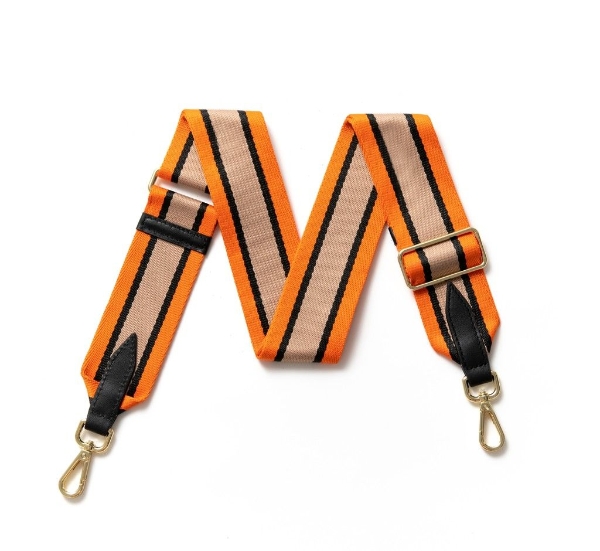 canvas-orange-black-taupe-striped-bag-strap-gold-finish