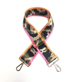 Canvas Pink & Orange Striped With Green Camouflage Bag Strap (Gold Finish)