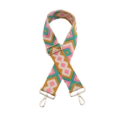 Canvas Pink, Turquoise & Tan Embroidered Bag Strap (Gold Finish)