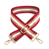 Canvas Red, Gold & White Striped Bag Strap (Gold Finish)
