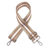 Canvas Taupe, Gold & White Striped Bag Strap (Silver Finish)