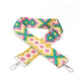 Canvas Yellow, Pink & Aqua Embroidered Bag Strap (Silver Finish)