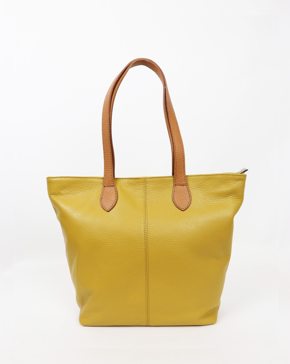 Italian Leather 2-Tone Zipper Shopper: Mustard & Tan - Daj Collection