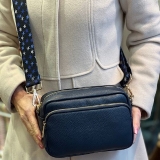 Italian Leather Large Tiered 2-Pocket Crossbody Bag
