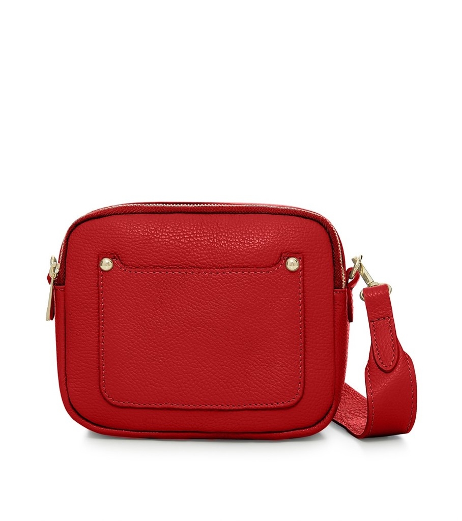Italian Leather Oblong Cross-Body Bag With Wide Strap: Red - Daj