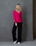 Marble V-Neck Side Ruched Jumper With Button Detail