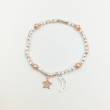 Mini Beads Stretchy Bracelet With Star & Moon Charms