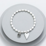 Mini Cubed Stretchy Bracelet With Heart & Grey Stone Charms